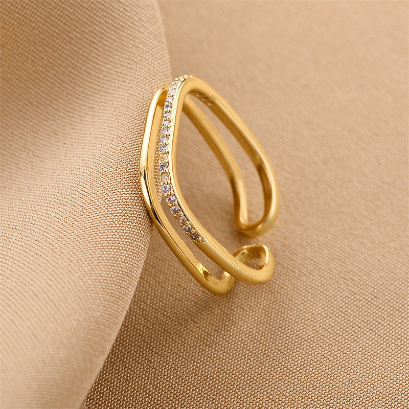 Fashion light luxury inlaid zircon square open ring
