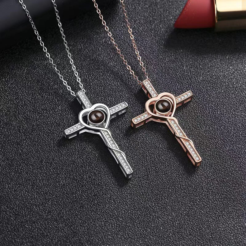 Fashion trend love with cross design projection necklace
