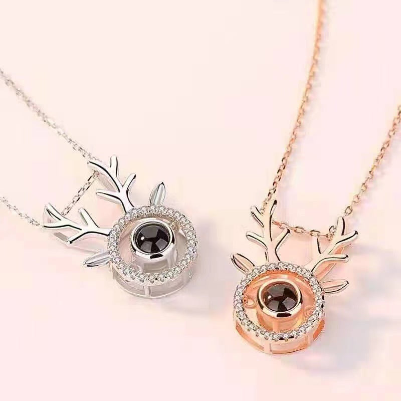 Exquisite fashion round with deer diamond design projection necklace