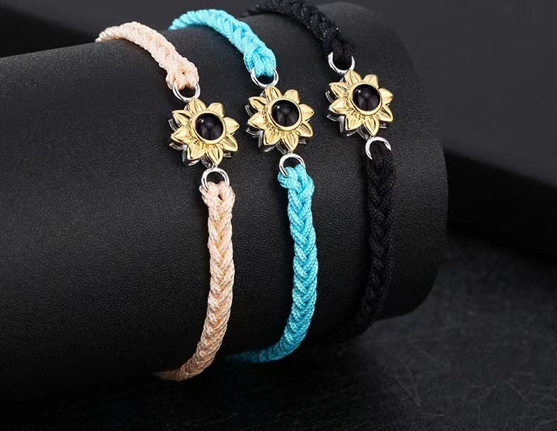Stylish and simple braided rope with sunflower design projection bracelet